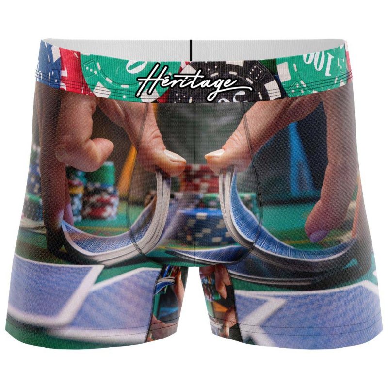 HERITAGE Boxer Homme Microfibre MELANGE CARTES Vert Bleu MADE IN FRANCE