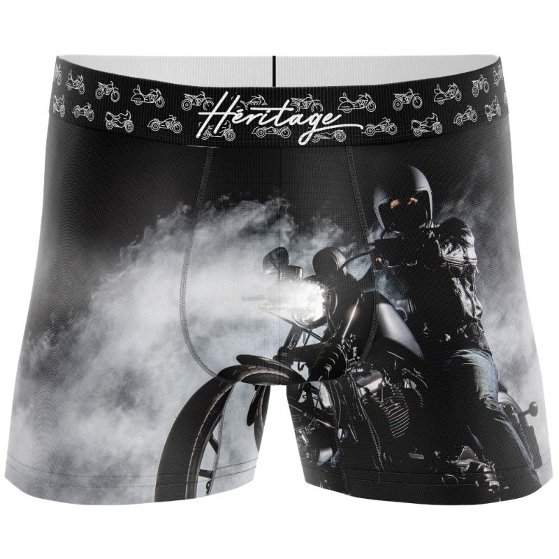 HERITAGE Men Microfiber Boxer BIKER BLACK MIST Black White