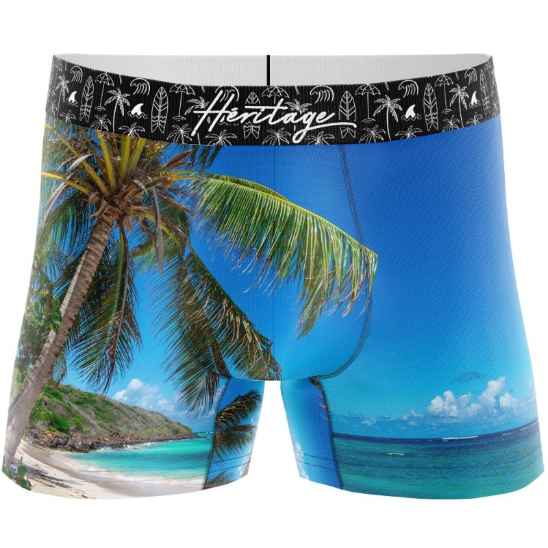 HERITAGE Boxer Homme Microfibre PLAGE CARAIBES Bleu