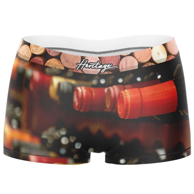 HERITAGE Women Microfiber Boxer BOUTEILLES VIN COUCHEES Brown Red MADE IN FRANCE